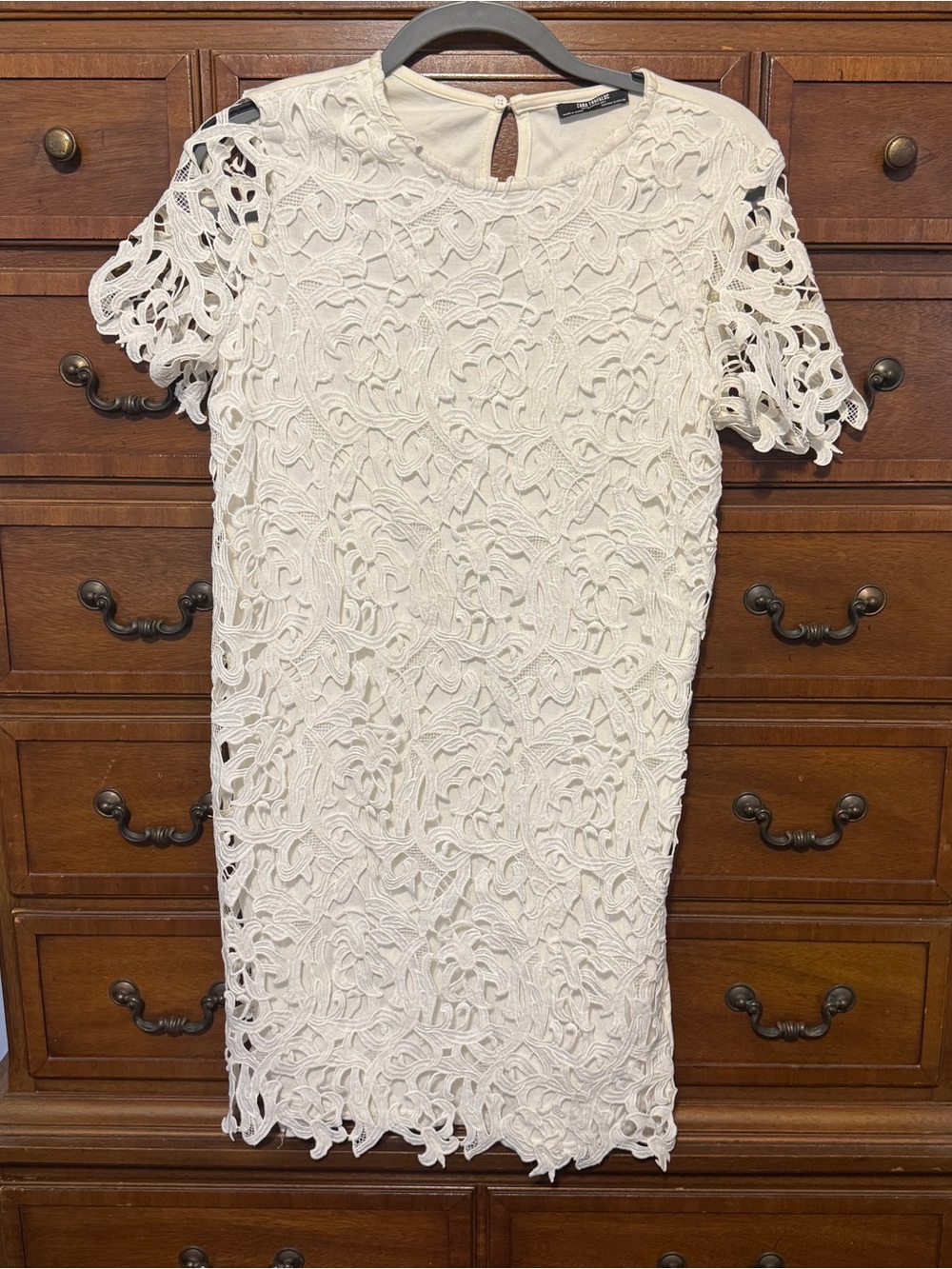 Zara Trafaluc Ivory Lace Shift Dress S Crochet Cutout Boho Coquette Bridal